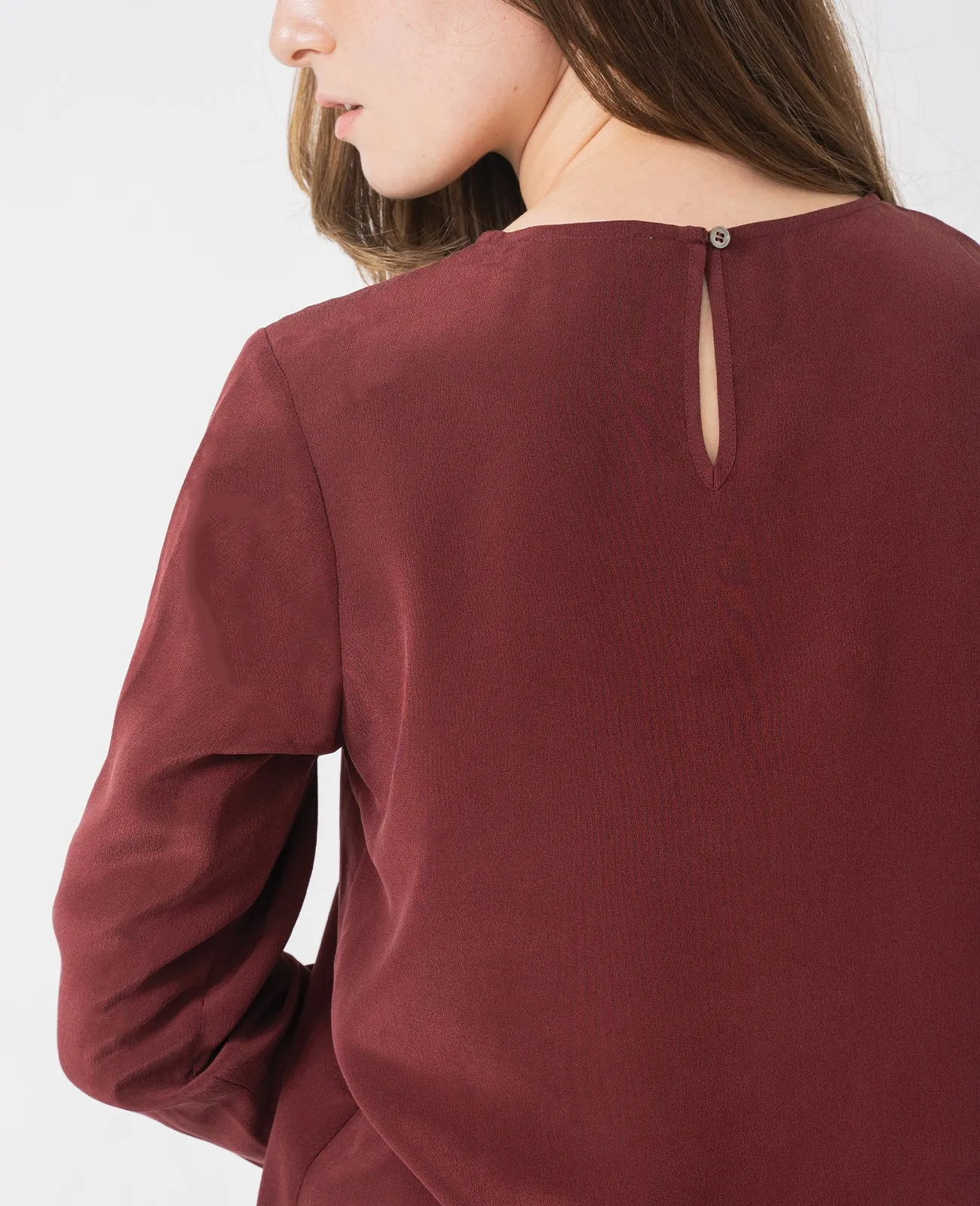 Silk Long Sleeve Crew Neck Blouse