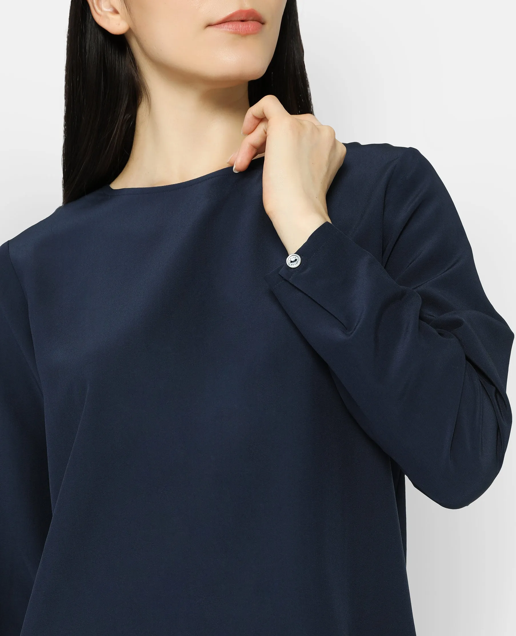 Silk Long Sleeve Crew Neck Blouse