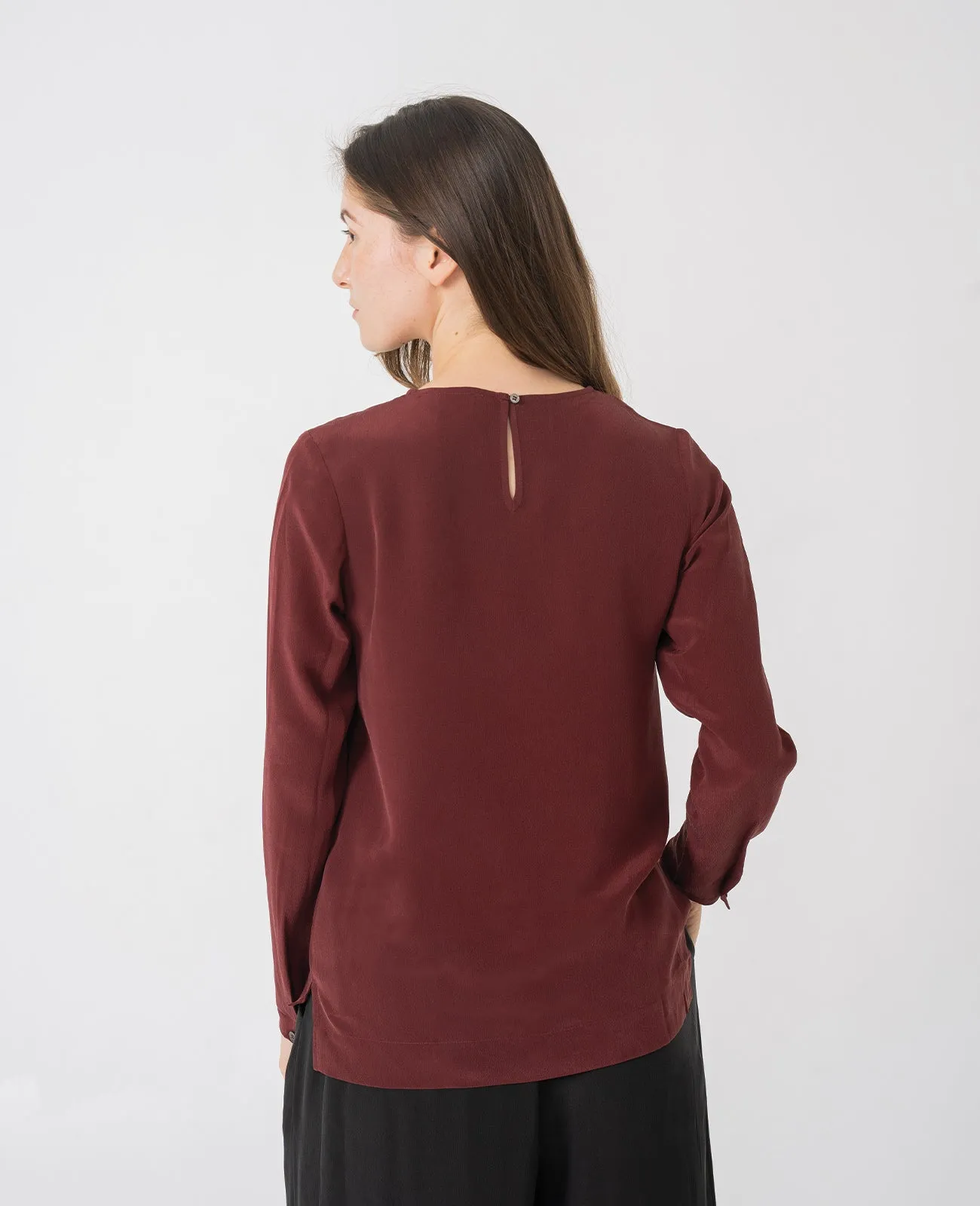 Silk Long Sleeve Crew Neck Blouse