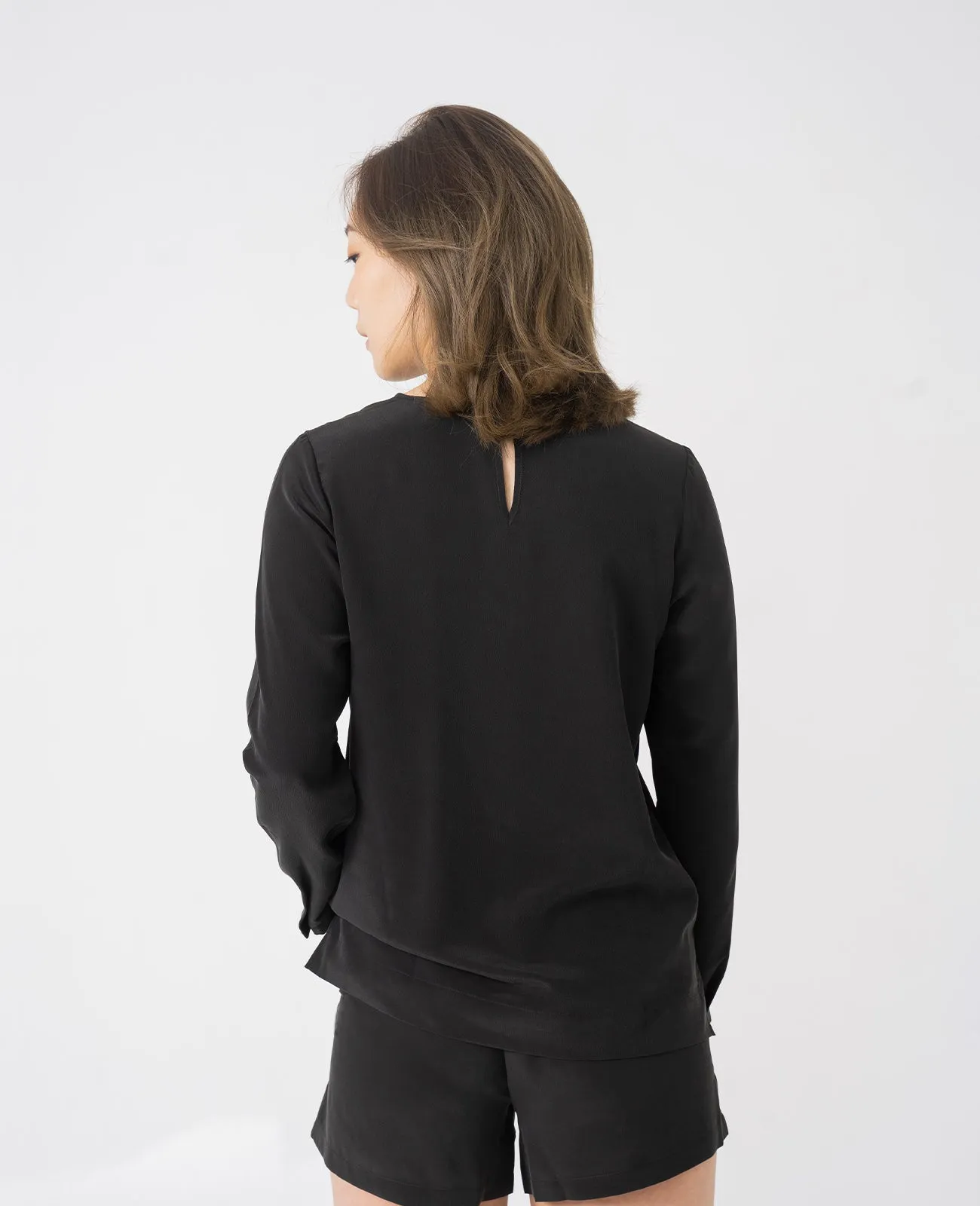 Silk Long Sleeve Crew Neck Blouse