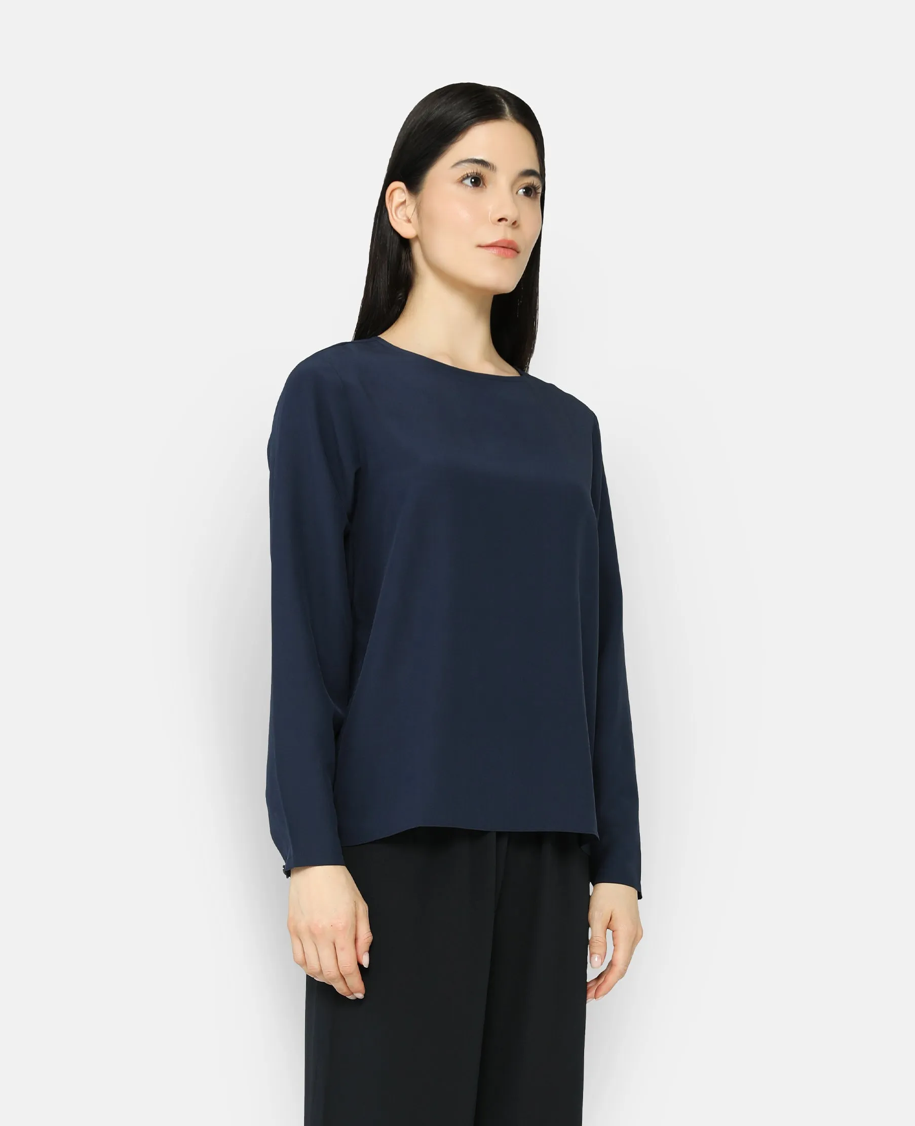 Silk Long Sleeve Crew Neck Blouse