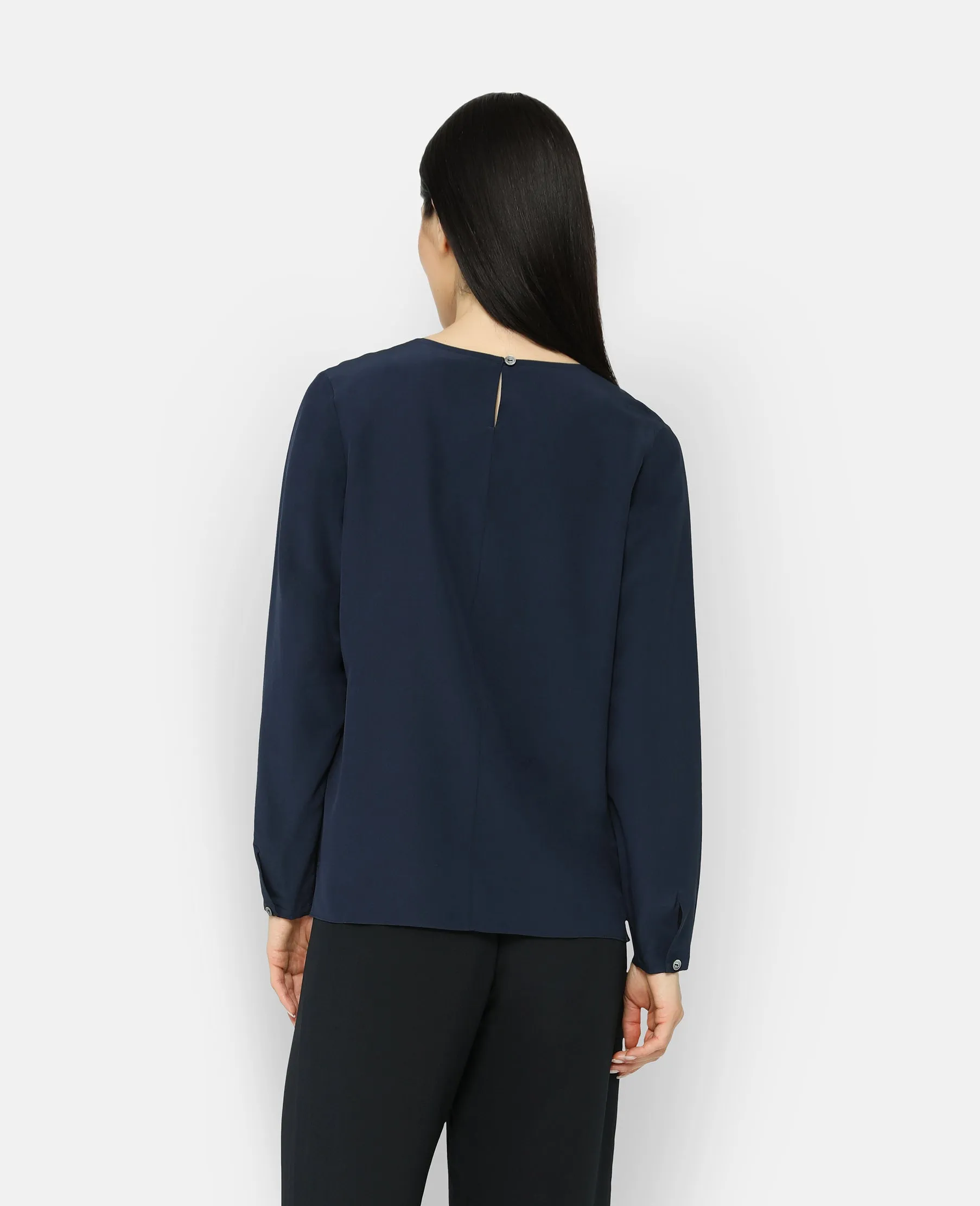 Silk Long Sleeve Crew Neck Blouse