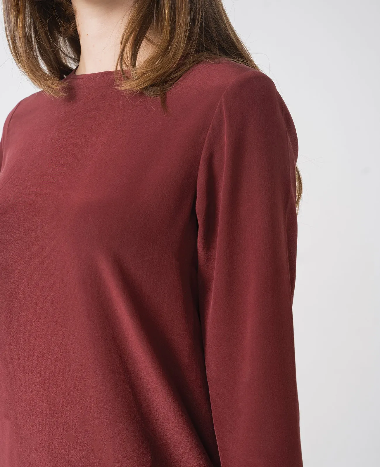 Silk Long Sleeve Crew Neck Blouse