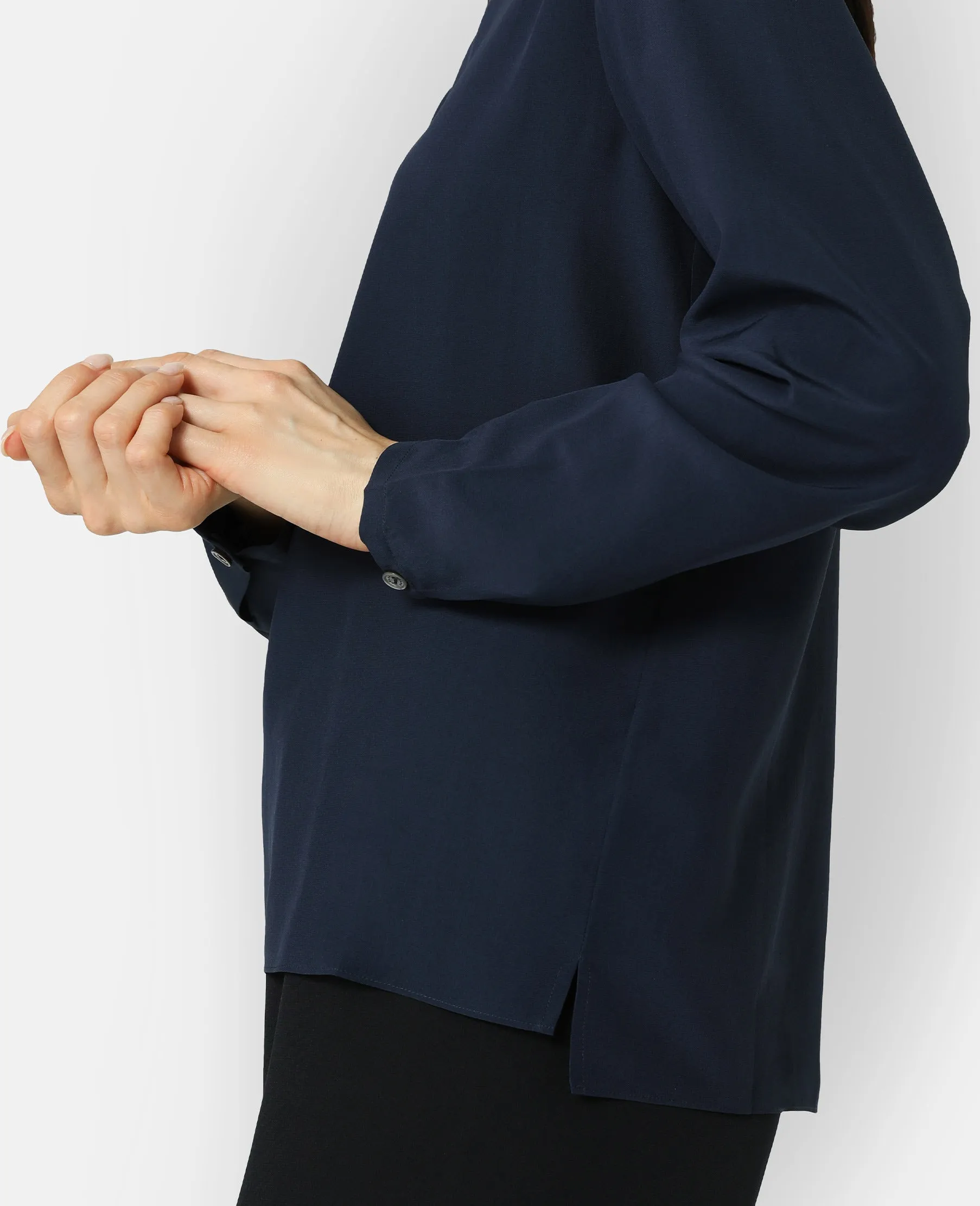 Silk Long Sleeve Crew Neck Blouse