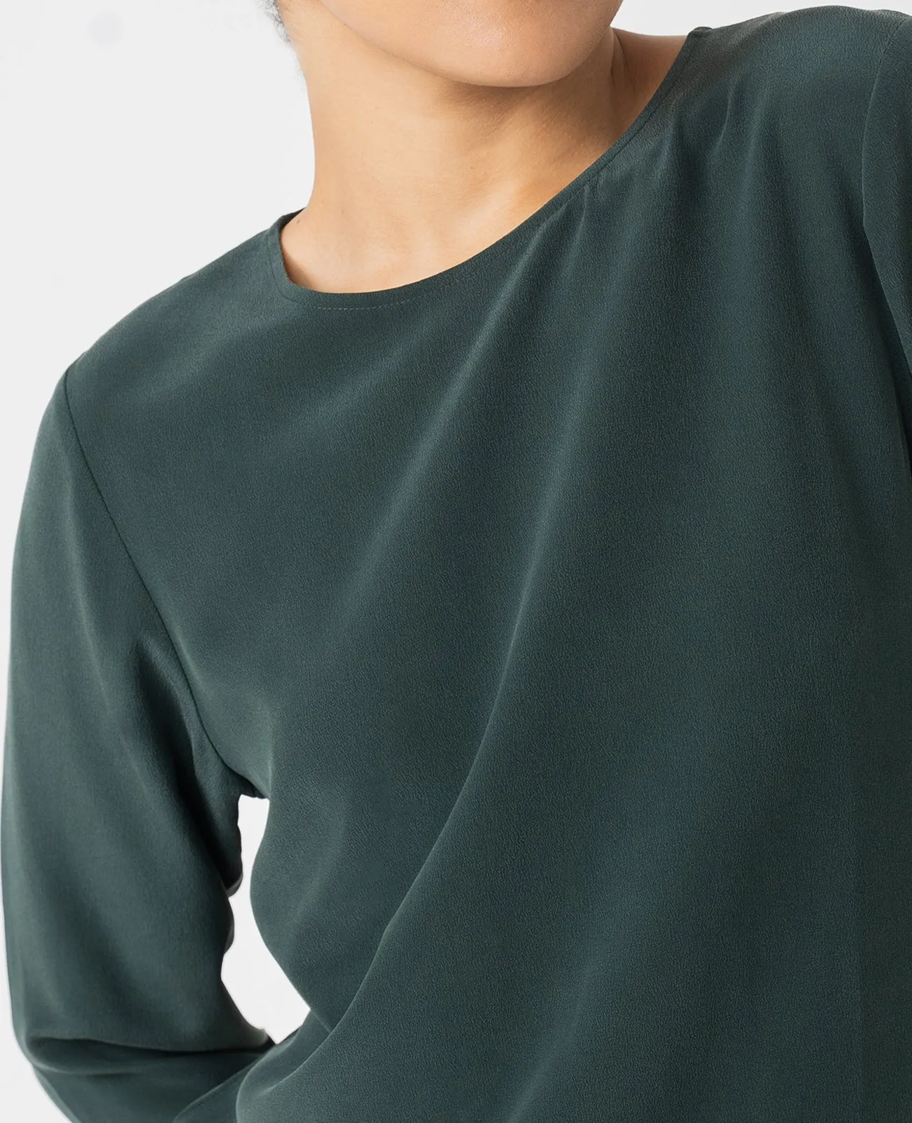 Silk Long Sleeve Crew Neck Blouse