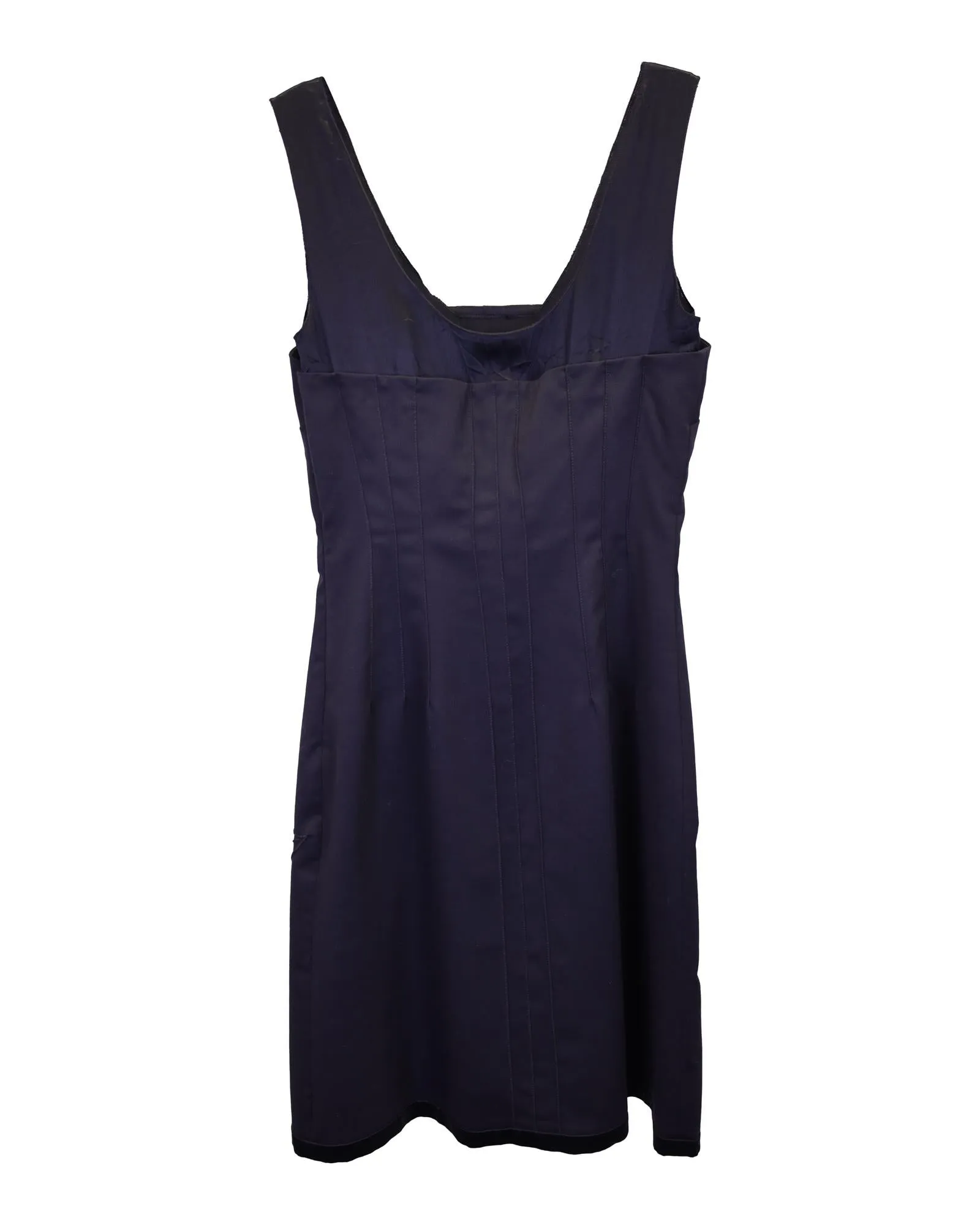 Sophisticated Navy Blue Wool Mini Dress with Pleated Details