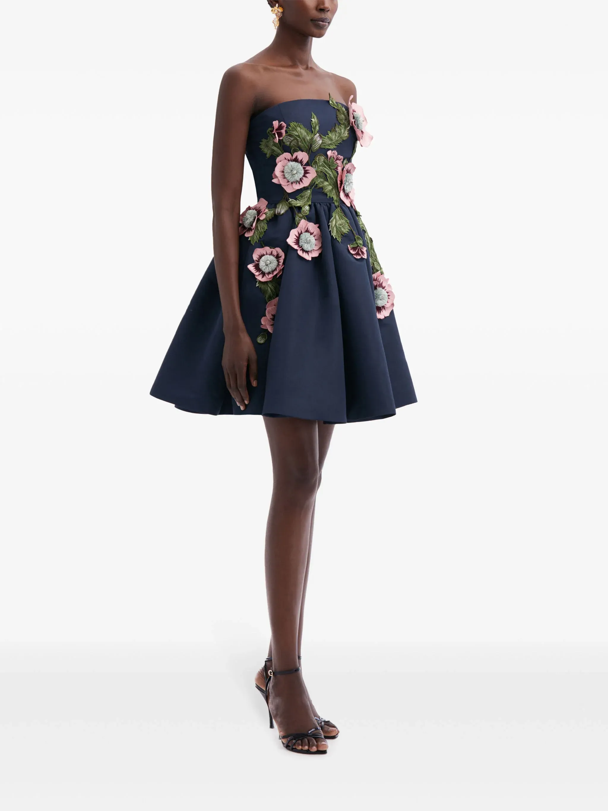 Strapless Hibiscus Embroidered Cocktail Dress