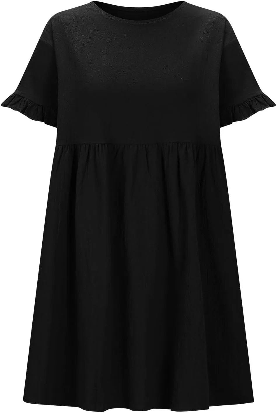 Summer Dresses for Women 2025 Crew Neck Ruffle Sleeve Cute Babydoll Mini Dress Pleated Swing A-Line Sundresses