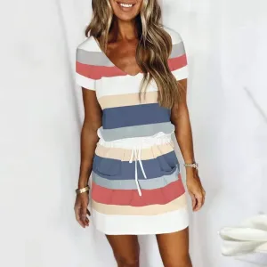 Summer Dresses for Women,Trendy Striped Sleeveless Halter Strap Beach Mini Sundresses Boho Flowy Dress with Pockets