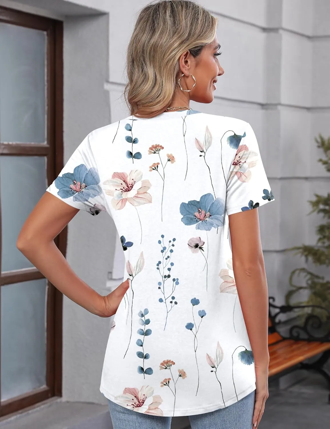 TCOT Women's Tops Summer Short Sleeve Crew Neck Shirts Dressy Casual Blouses for Women S-3XL