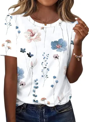 TCOT Women's Tops Summer Short Sleeve Crew Neck Shirts Dressy Casual Blouses for Women S-3XL