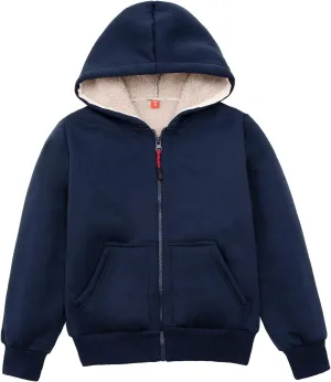 ThCreasa Kids Sherpa Fleece Lined Hoodie Jacket,Zip-Up Hooded Plaid Sweatshirt Jackets