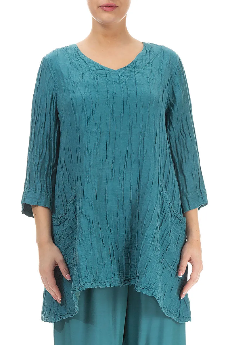 Twin Pockets Turquoise Crinkled Silk Tunic