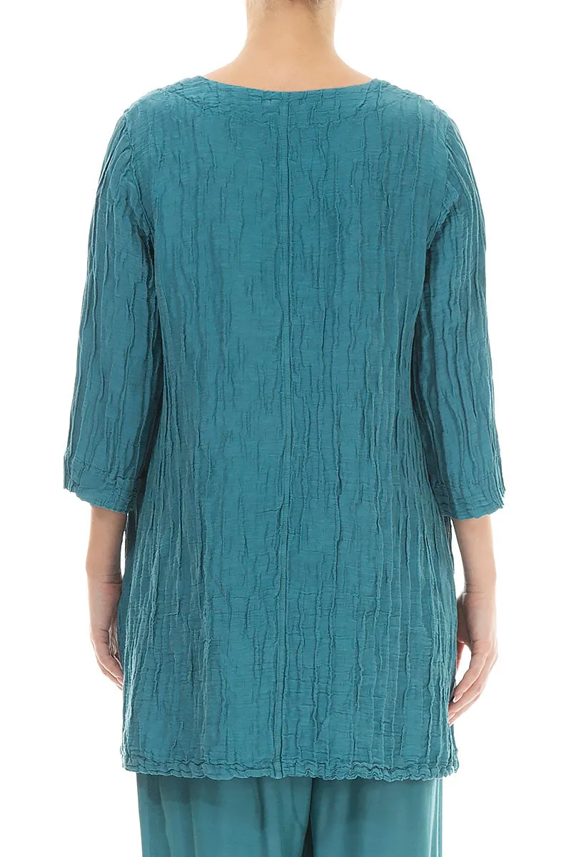 Twin Pockets Turquoise Crinkled Silk Tunic