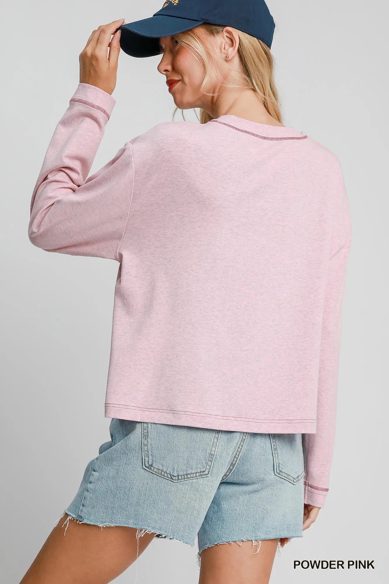 Umgee Powder Pink Modal Round Neck Basic Top