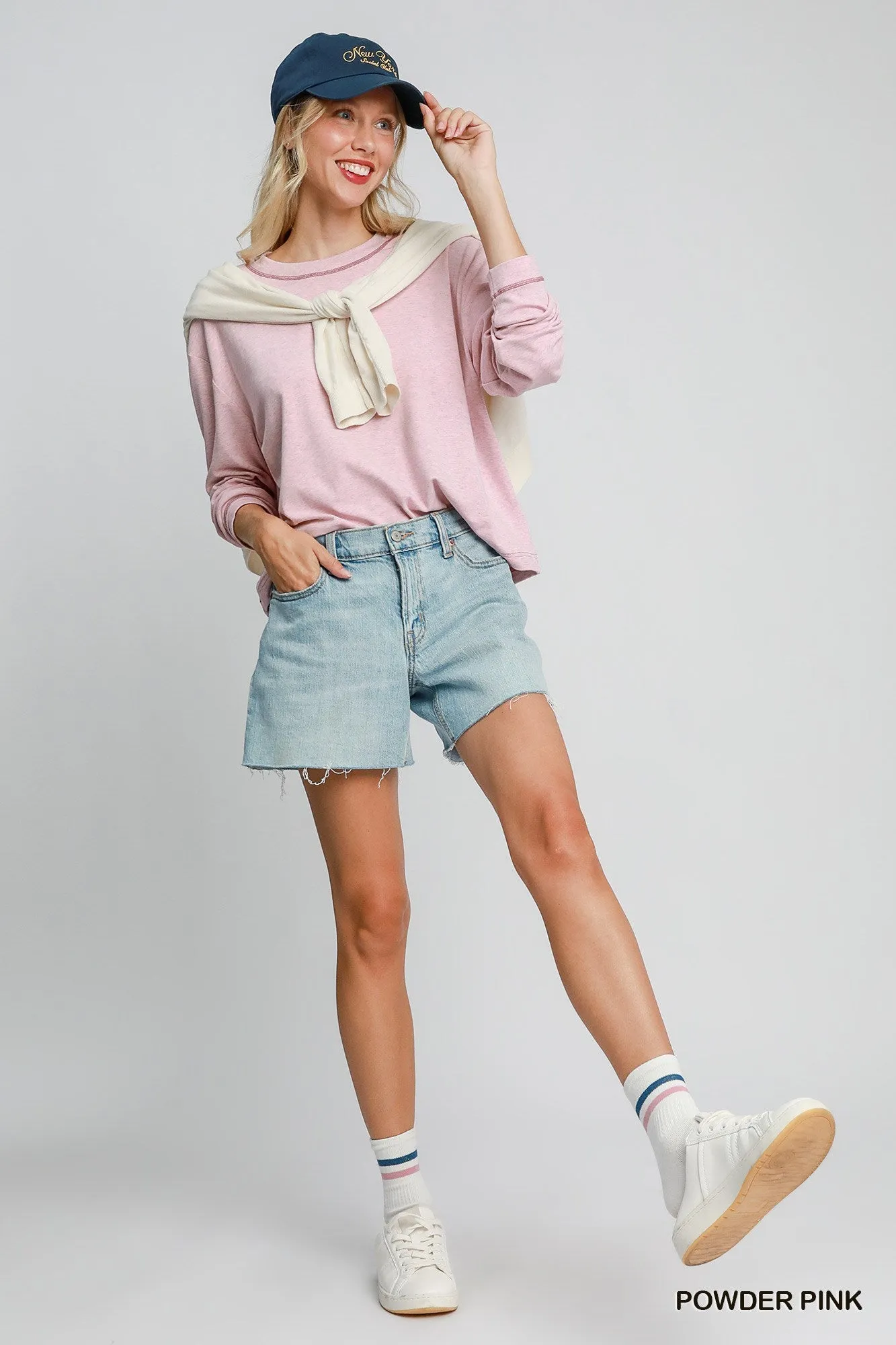 Umgee Powder Pink Modal Round Neck Basic Top