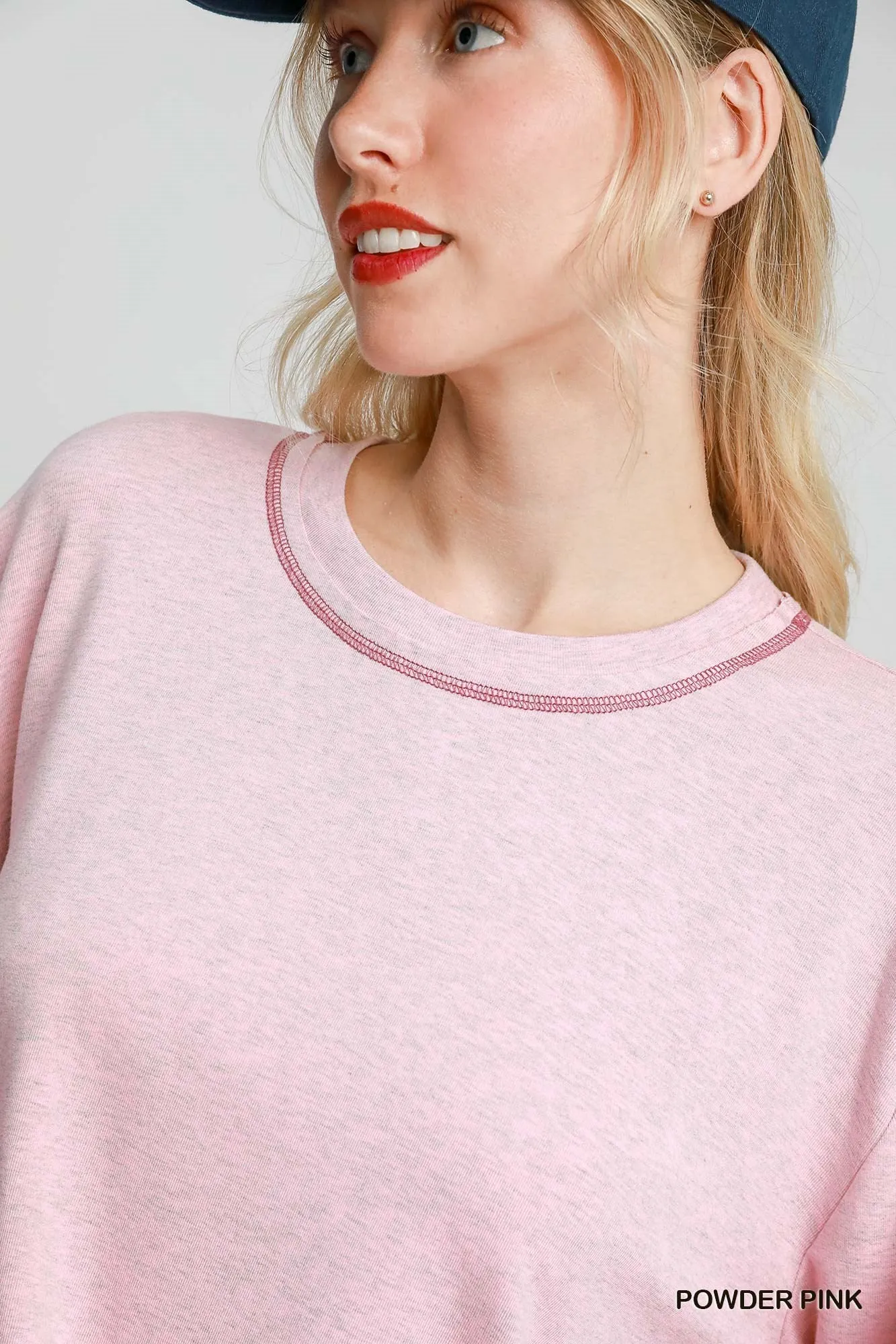Umgee Powder Pink Modal Round Neck Basic Top