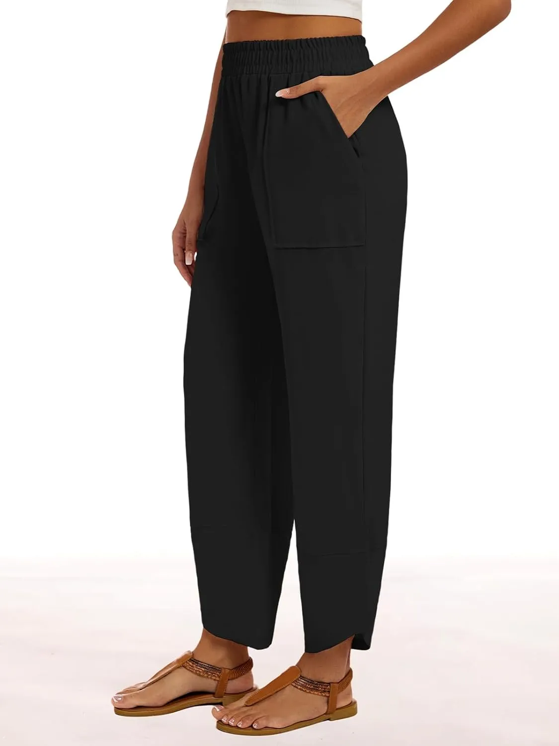 Wide Leg Pants for Women Casual Elastic High Waisted Palazzo Harem Pants with Pockets