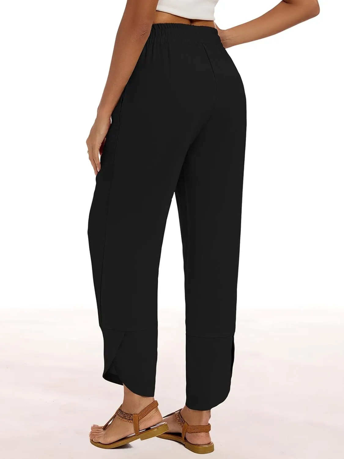 Wide Leg Pants for Women Casual Elastic High Waisted Palazzo Harem Pants with Pockets