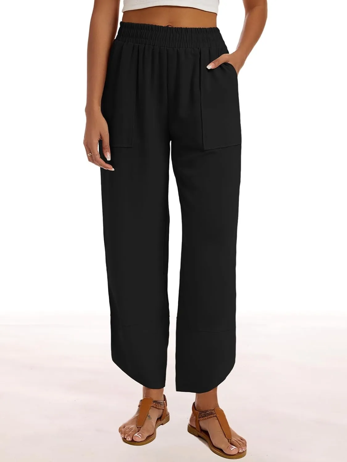 Wide Leg Pants for Women Casual Elastic High Waisted Palazzo Harem Pants with Pockets