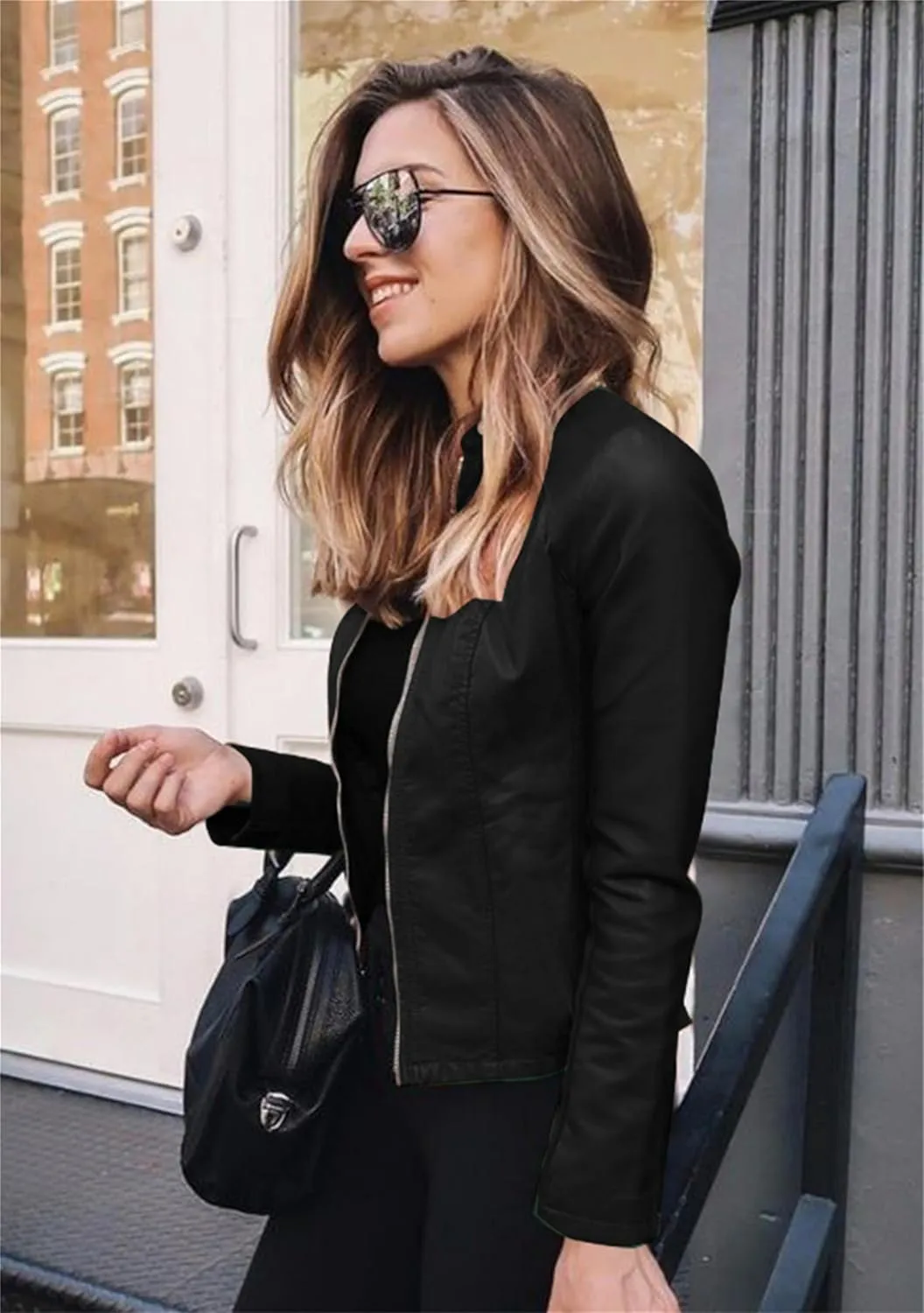 Women Solid Color Long Sleeve Jackets Stand Collar Zipper Coat Slim Casual Work Blazer