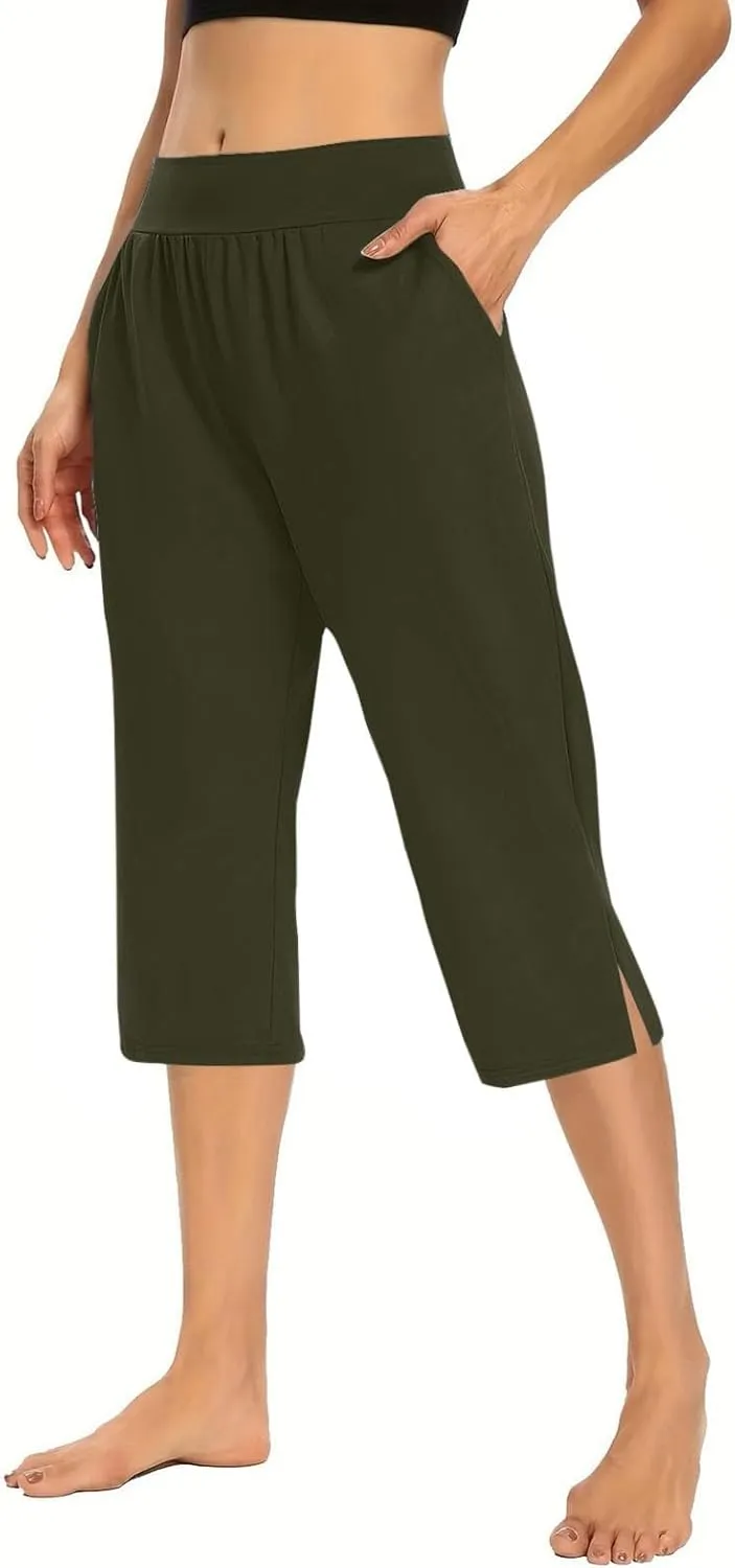 Womens Capri Pants Dressy Casual Summer Stretch Pull On Capris Joggers Elastic Waist Light Weight Yoga Lounge Slacks