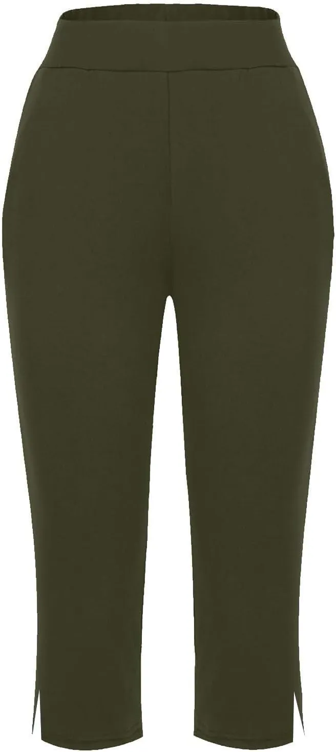 Womens Capri Pants Dressy Casual Summer Stretch Pull On Capris Joggers Elastic Waist Light Weight Yoga Lounge Slacks