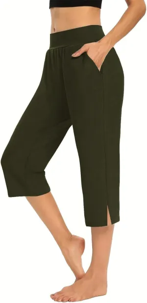 Womens Capri Pants Dressy Casual Summer Stretch Pull On Capris Joggers Elastic Waist Light Weight Yoga Lounge Slacks