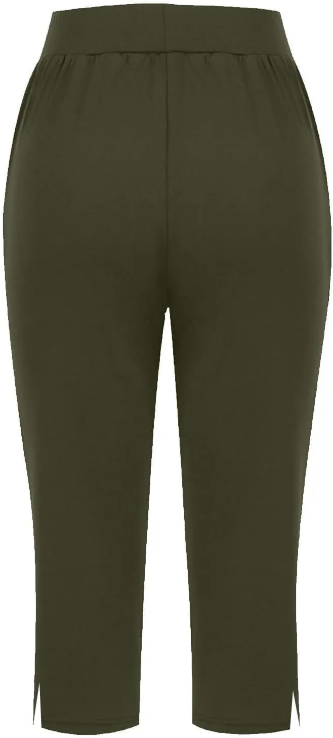 Womens Capri Pants Dressy Casual Summer Stretch Pull On Capris Joggers Elastic Waist Light Weight Yoga Lounge Slacks