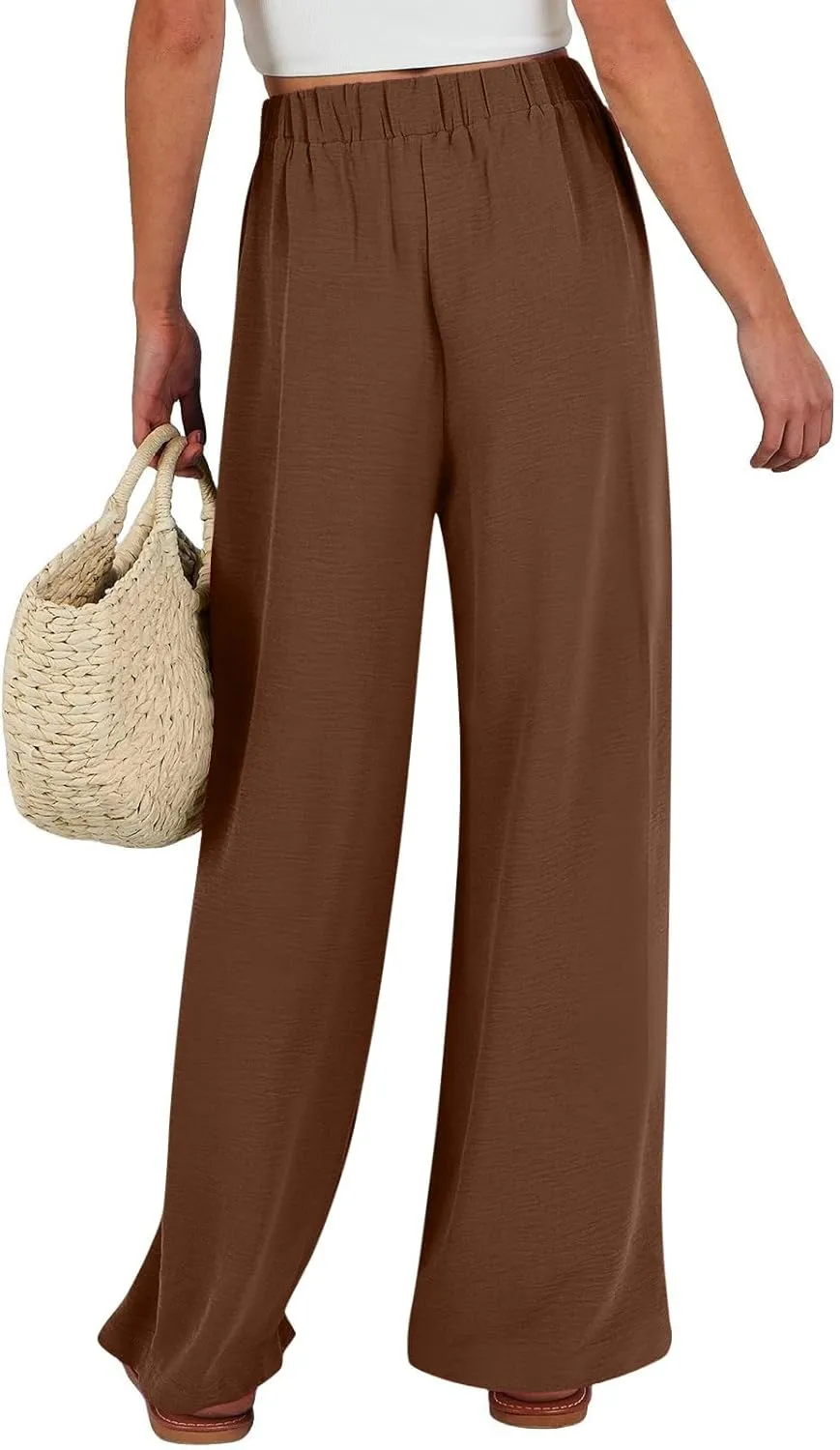 Women's Linen Palazzo Pants High Waist Wide Leg Flowy Pants Summer Beach Vacation Clothes Casual Loose Fit Outfits