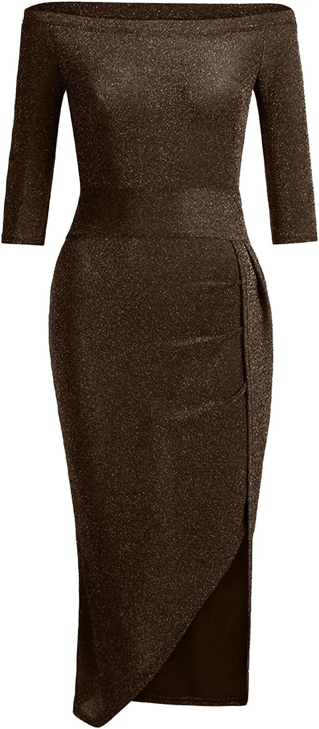 Women's Maxi Dresses 2025 Sexy Elegant Trendy Cold Shoulder Sequins Split Slim Bodycon Prom Cocktail