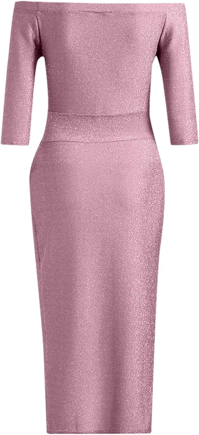 Women's Maxi Dresses 2025 Sexy Elegant Trendy Cold Shoulder Sequins Split Slim Bodycon Prom Cocktail
