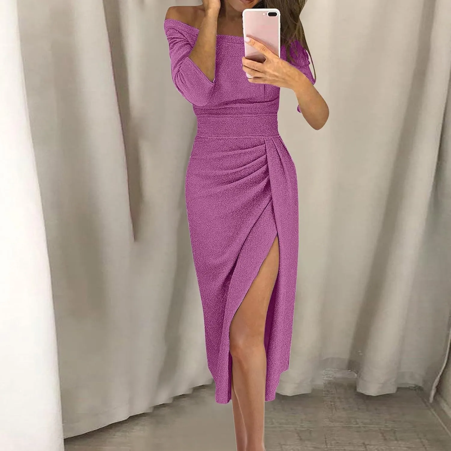 Women's Maxi Dresses 2025 Sexy Elegant Trendy Cold Shoulder Sequins Split Slim Bodycon Prom Cocktail