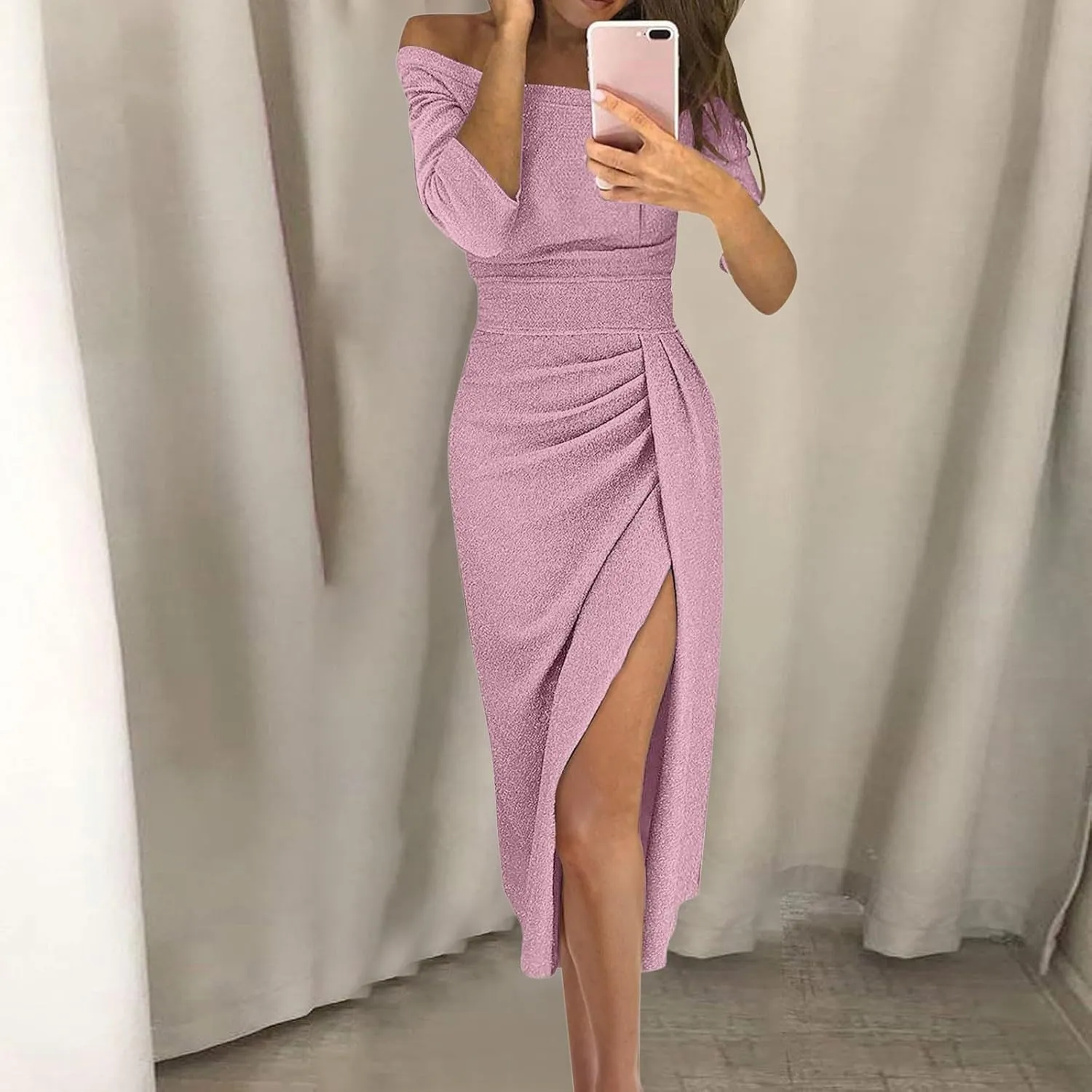 Women's Maxi Dresses 2025 Sexy Elegant Trendy Cold Shoulder Sequins Split Slim Bodycon Prom Cocktail
