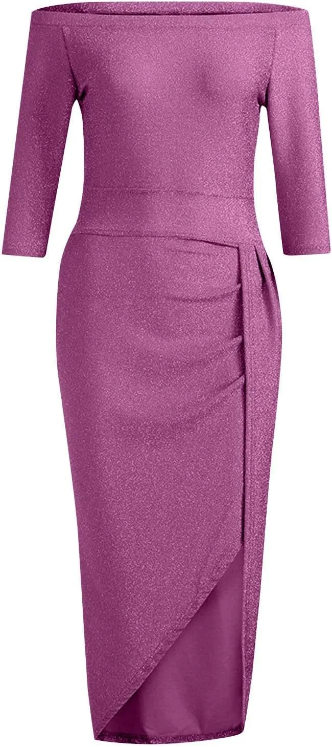 Women's Maxi Dresses 2025 Sexy Elegant Trendy Cold Shoulder Sequins Split Slim Bodycon Prom Cocktail