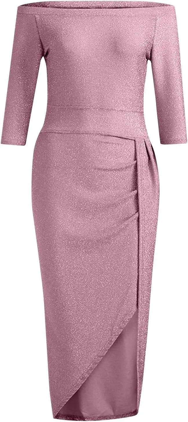 Women's Maxi Dresses 2025 Sexy Elegant Trendy Cold Shoulder Sequins Split Slim Bodycon Prom Cocktail