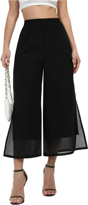 Women's Summer Capris Wide Leg Palazzo Pants Dressy Casual Split Chiffon Trousers