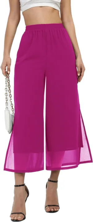 Women's Summer Capris Wide Leg Palazzo Pants Dressy Casual Split Chiffon Trousers