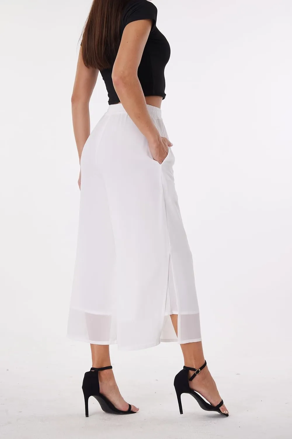 Women's Summer Capris Wide Leg Palazzo Pants Dressy Casual Split Chiffon Trousers