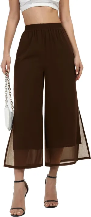 Women's Summer Capris Wide Leg Palazzo Pants Dressy Casual Split Chiffon Trousers