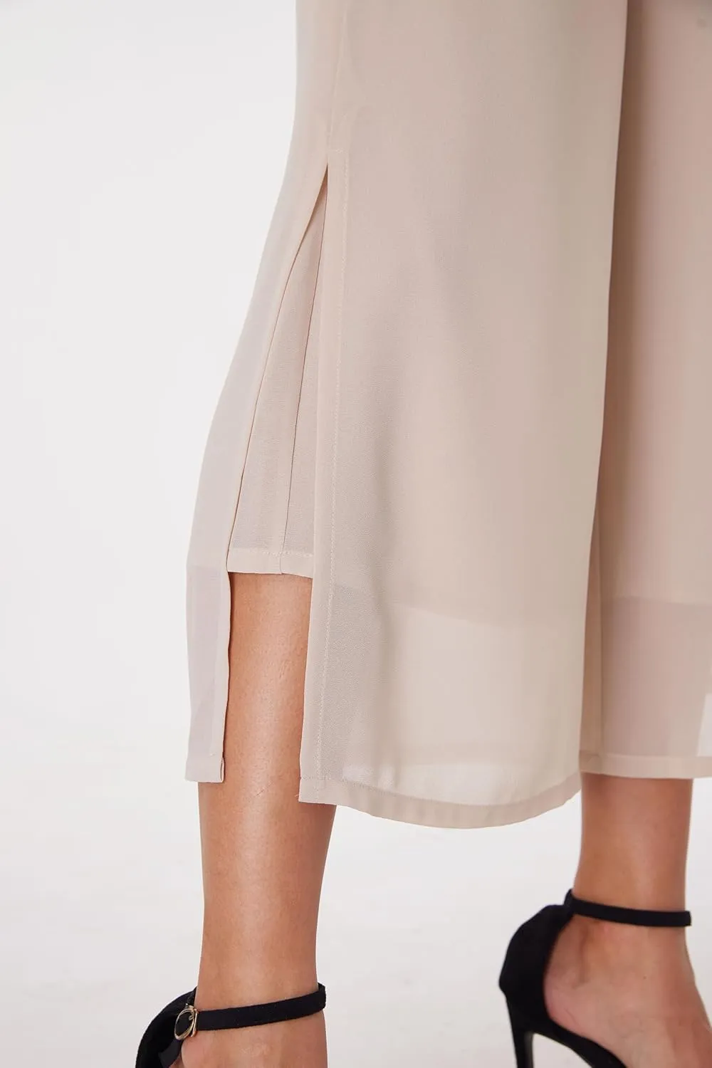 Women's Summer Capris Wide Leg Palazzo Pants Dressy Casual Split Chiffon Trousers