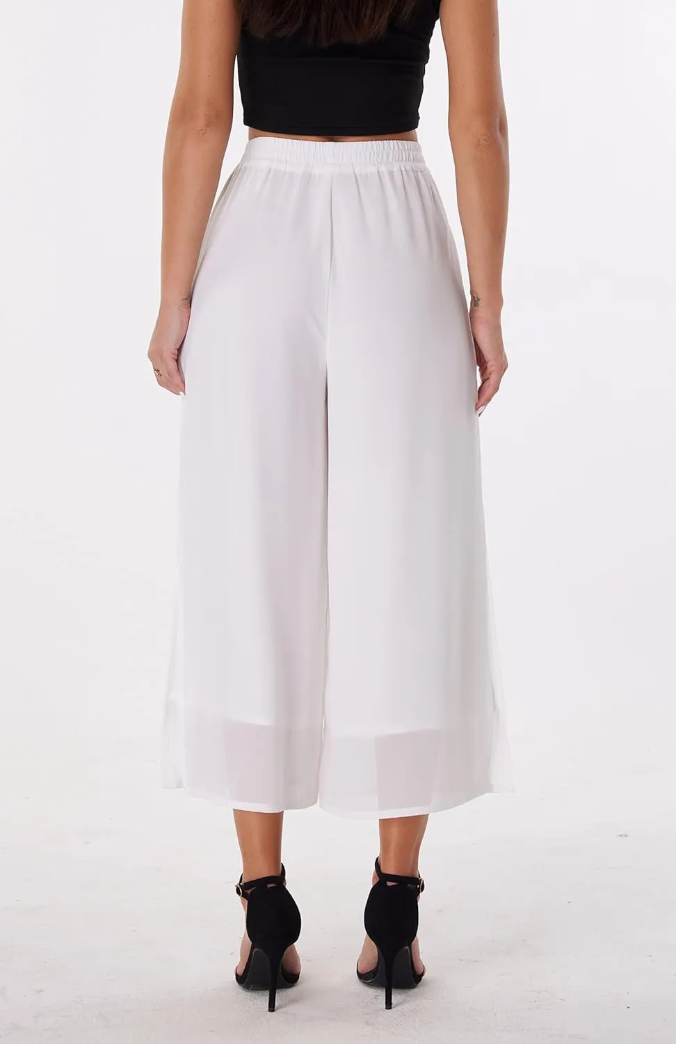 Women's Summer Capris Wide Leg Palazzo Pants Dressy Casual Split Chiffon Trousers