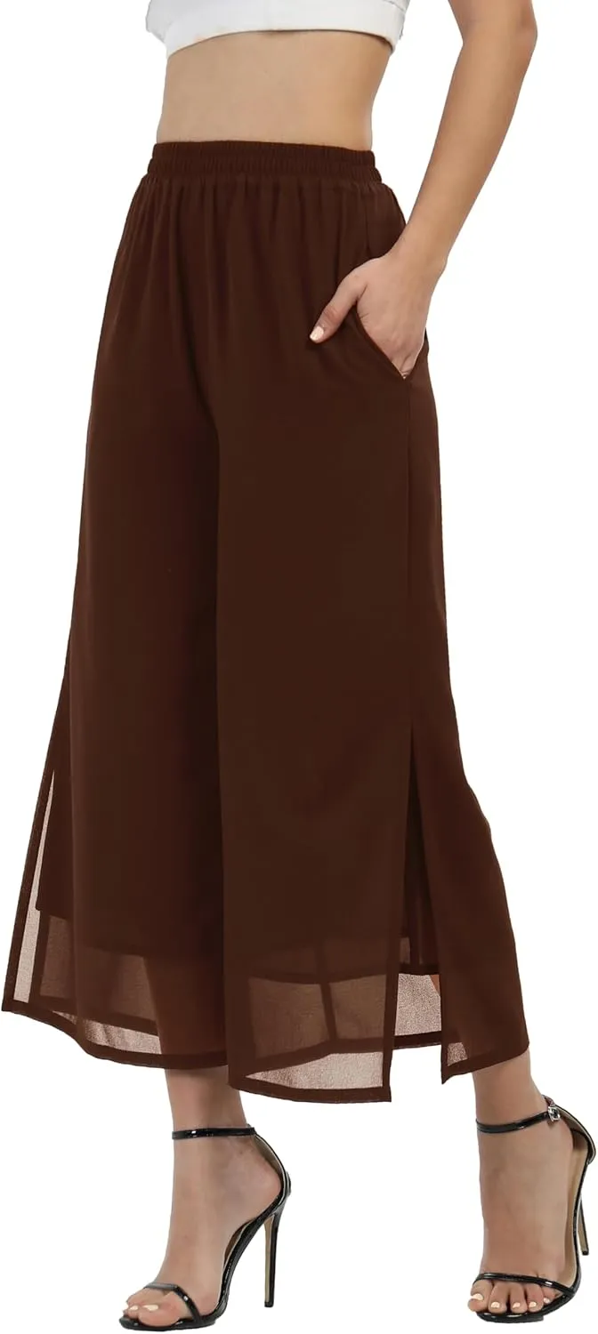 Women's Summer Capris Wide Leg Palazzo Pants Dressy Casual Split Chiffon Trousers