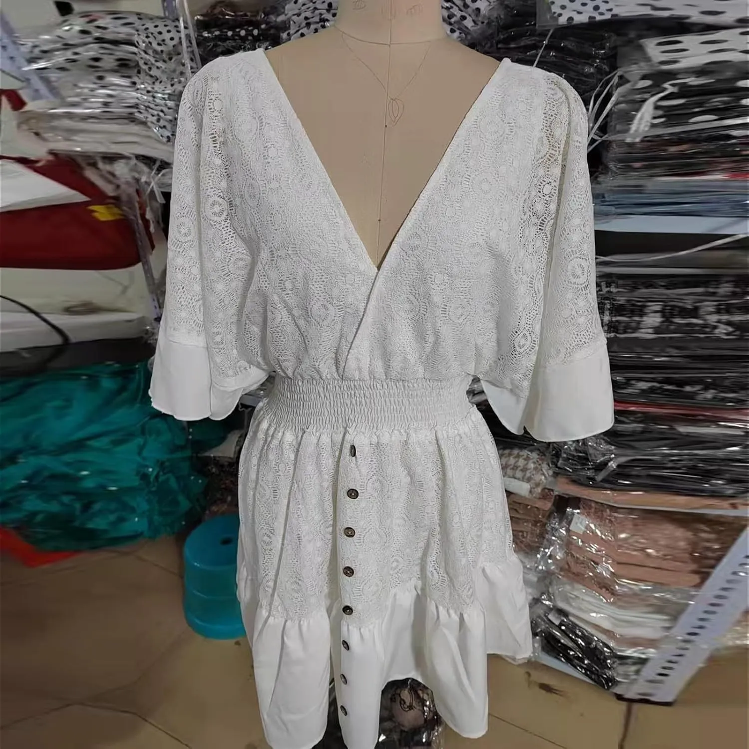 Women's Summer Sexy Elegant Trendy V-Neck Short Sleeve Lace Solid Color Prom Party Cocktail Mini Dresses, S-2XL