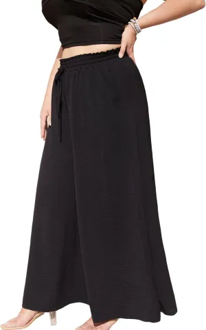 Womens Wide Leg Pants Casual Palazzo Flowy Elastic High Waisted with Pockets Loose Fit Boho Trousers