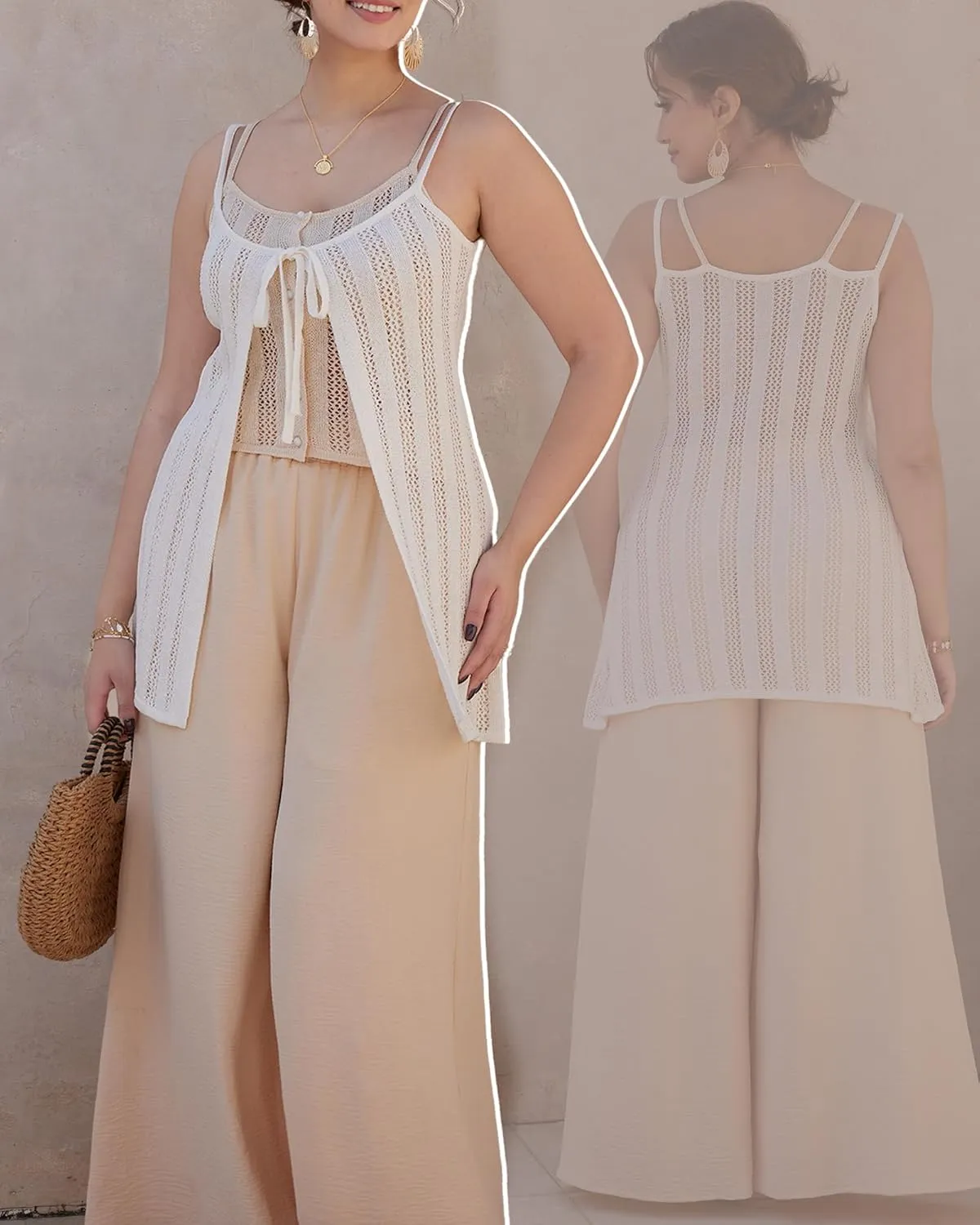 Womens Wide Leg Pants Casual Palazzo Flowy Elastic High Waisted with Pockets Loose Fit Boho Trousers