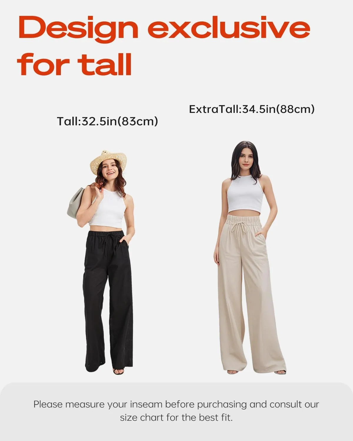 Zylioo Long Linen Pants for Women Tall, Linen Palazzo Pants 32-34 Inseam, Lightweight High Waisted Summer Pants for Ladies