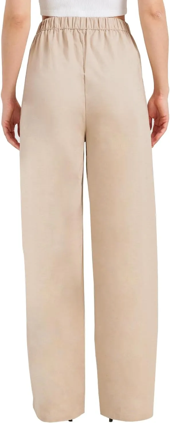 Zylioo Long Linen Pants for Women Tall, Linen Palazzo Pants 32-34 Inseam, Lightweight High Waisted Summer Pants for Ladies