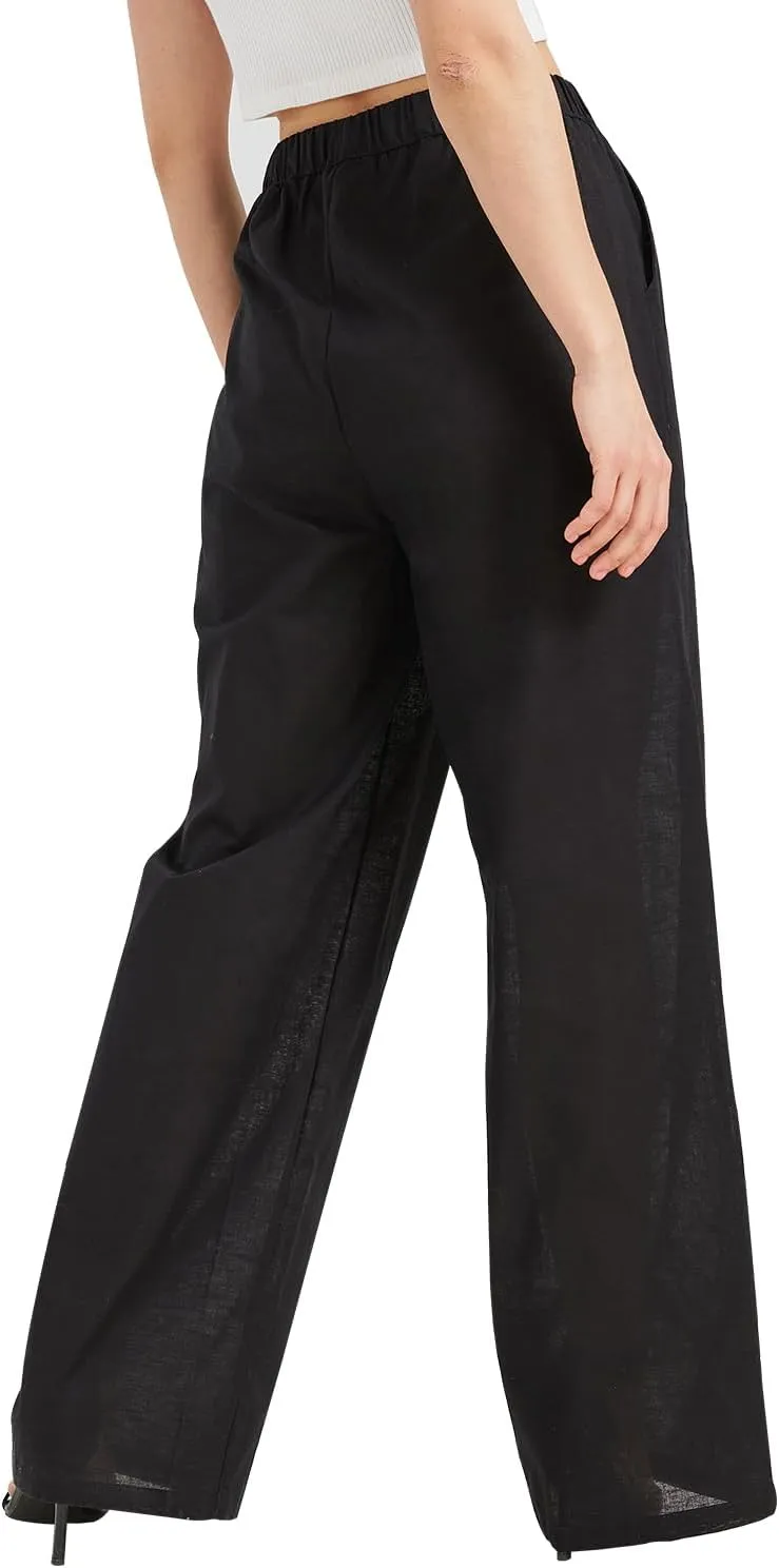 Zylioo Long Linen Pants for Women Tall, Linen Palazzo Pants 32-34 Inseam, Lightweight High Waisted Summer Pants for Ladies